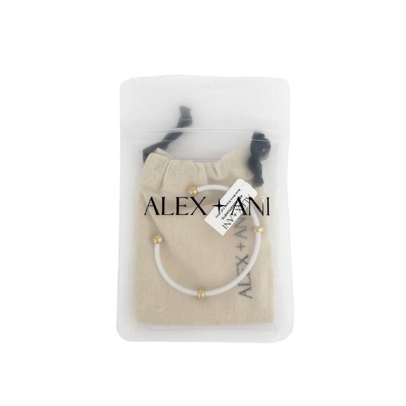 ALEX+ANI Bezel Stone Enamel Cuff in White - Picture 4 of 13